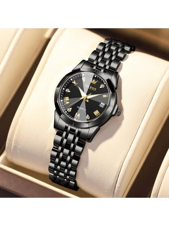 Women\'s All Black Analog Diamond Stainless Steel Waterproof Elegant Luxury Watch main image 5